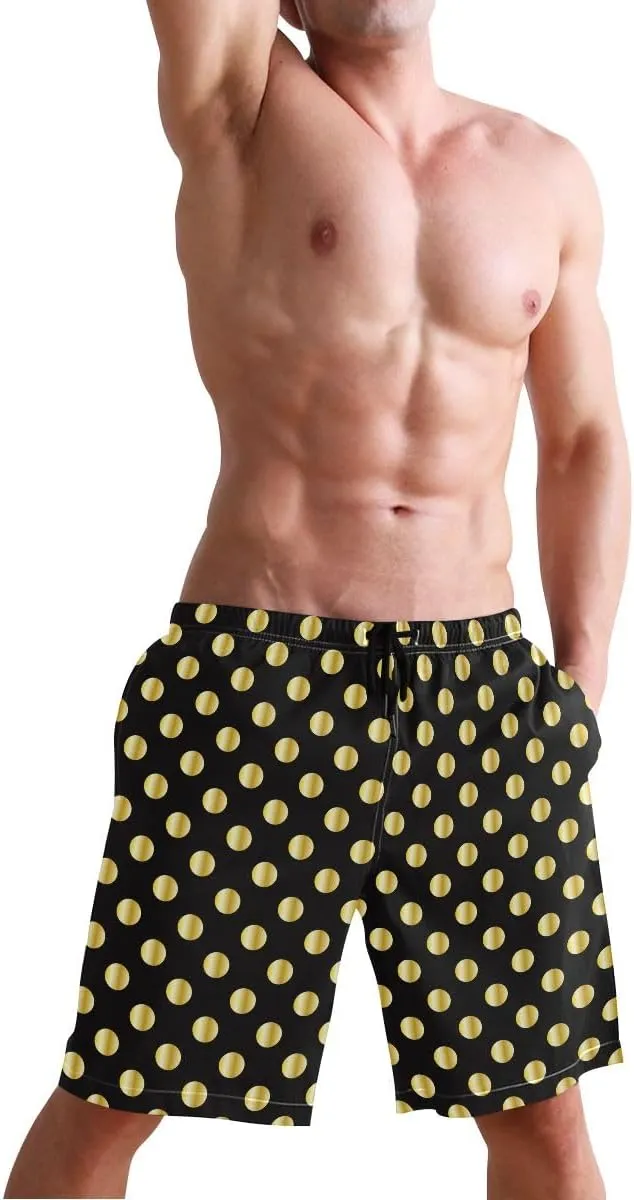 ODAWA Cute Black Polka Dot Board Shorts Men Casual Elastic Waist Drawstring Summer Beach Shorts