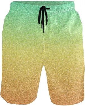 ODAWA Green Gradient Swimming Trunks for Men Quick Dry Mens' Swim Trunks with Mesh Liner