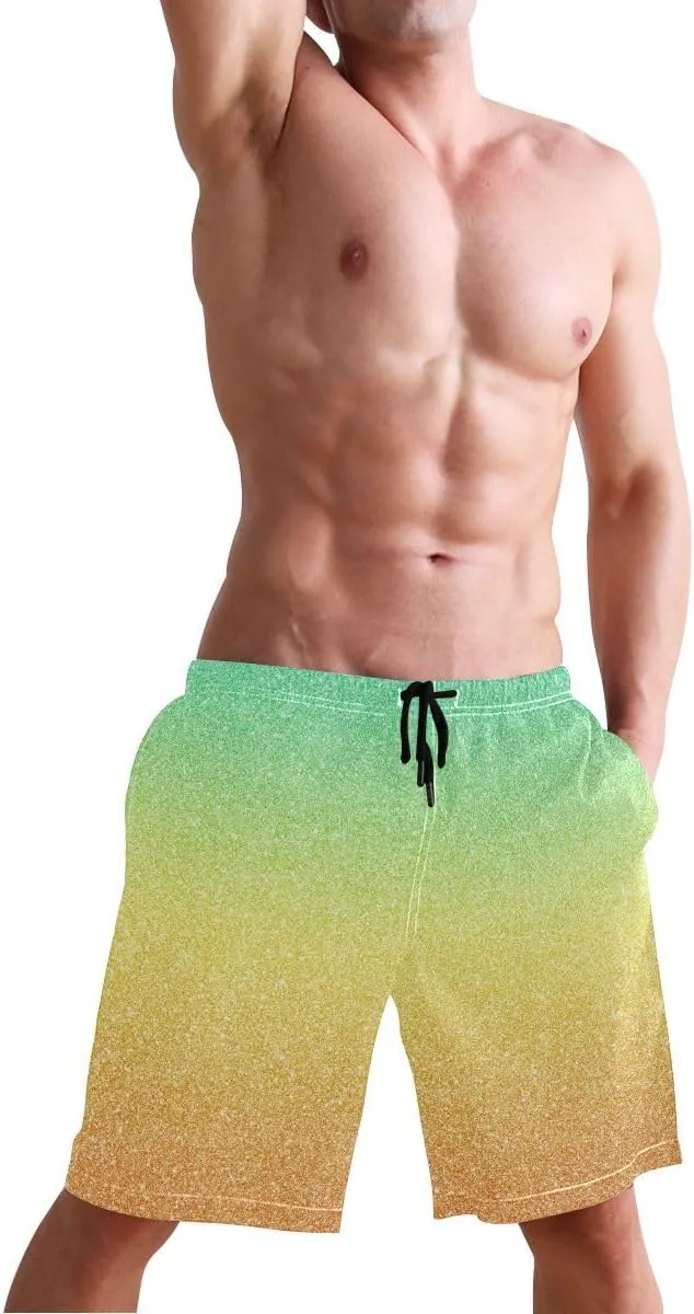 ODAWA Green Gradient Swimming Trunks for Men Quick Dry Mens' Swim Trunks with Mesh Liner