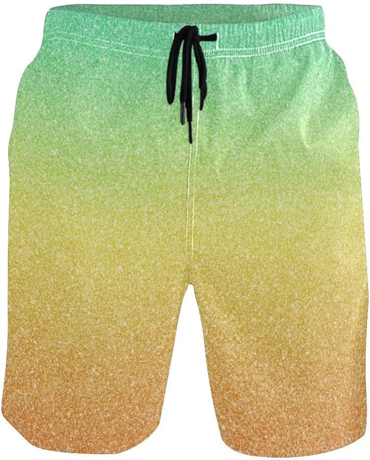 ODAWA Green Gradient Swimming Trunks for Men Quick Dry Mens' Swim Trunks with Mesh Liner