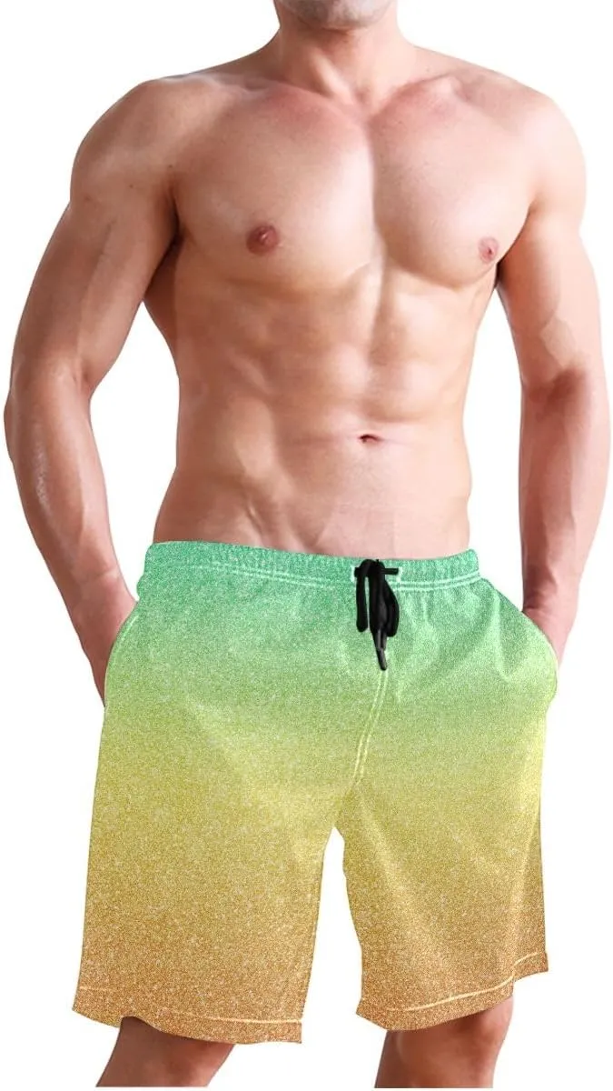 ODAWA Green Gradient Swimming Trunks for Men Quick Dry Mens' Swim Trunks with Mesh Liner