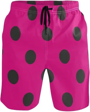 ODAWA Hot Pink Polka Dots Breathable Men's Board Shorts Quick Dry Men's Bathing Suit with Mesh Liner