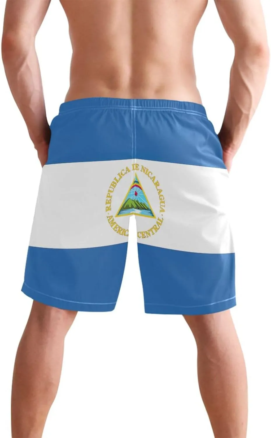 ODAWA Nauru Flag Swim Suits for Men, Mens Boardshorts Mesh Lining Hawaiian Swim Trunks Mens with Pockets