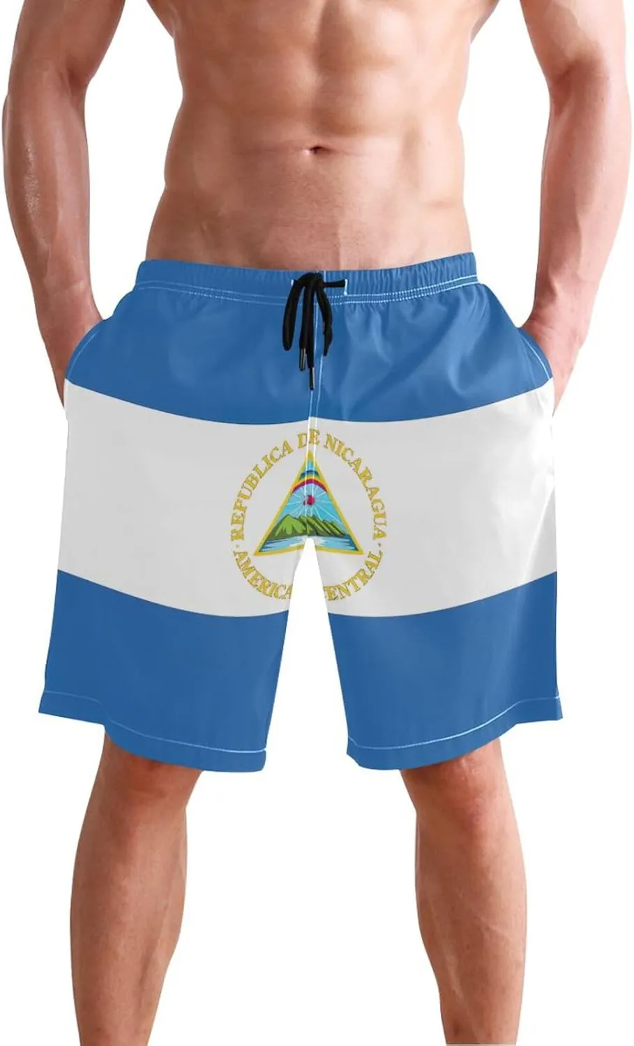 ODAWA Nauru Flag Swim Suits for Men, Mens Boardshorts Mesh Lining Hawaiian Swim Trunks Mens with Pockets