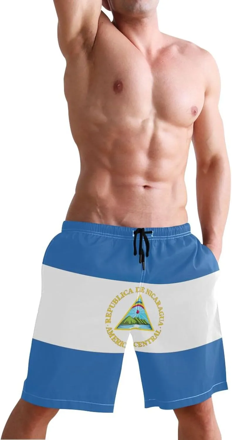 ODAWA Nauru Flag Swim Suits for Men, Mens Boardshorts Mesh Lining Hawaiian Swim Trunks Mens with Pockets