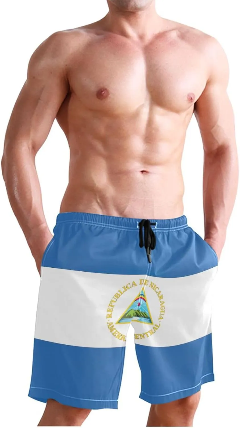 ODAWA Nauru Flag Swim Suits for Men, Mens Boardshorts Mesh Lining Hawaiian Swim Trunks Mens with Pockets
