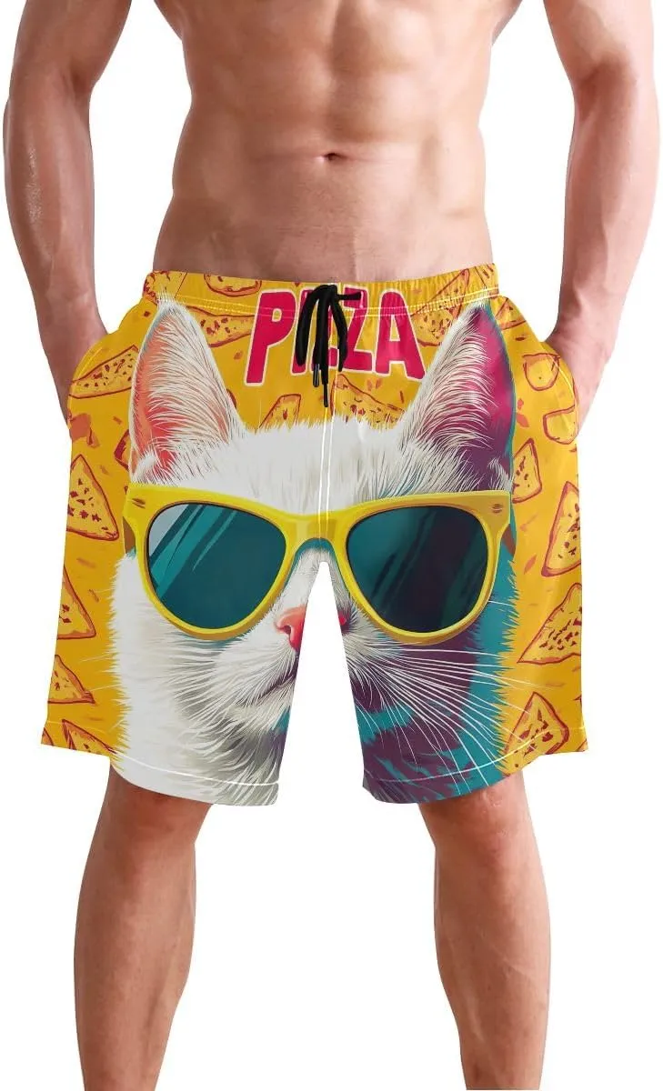 ODAWA Skateboarding Dinosaur Mens Swim Suit Trunks Casual Elastic Waist Drawstring Summer Beach Shorts