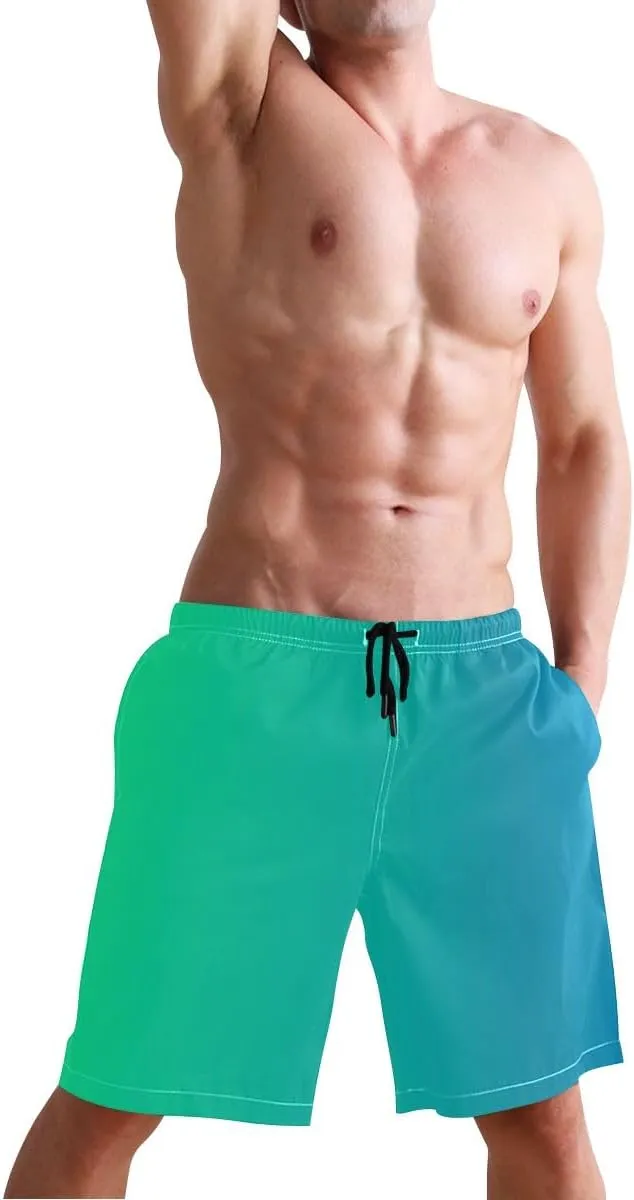ODAWA Yellow Green Gradient Swimming Trunks for Men Quick Dry Mens Swim Trunks with Mesh Liner