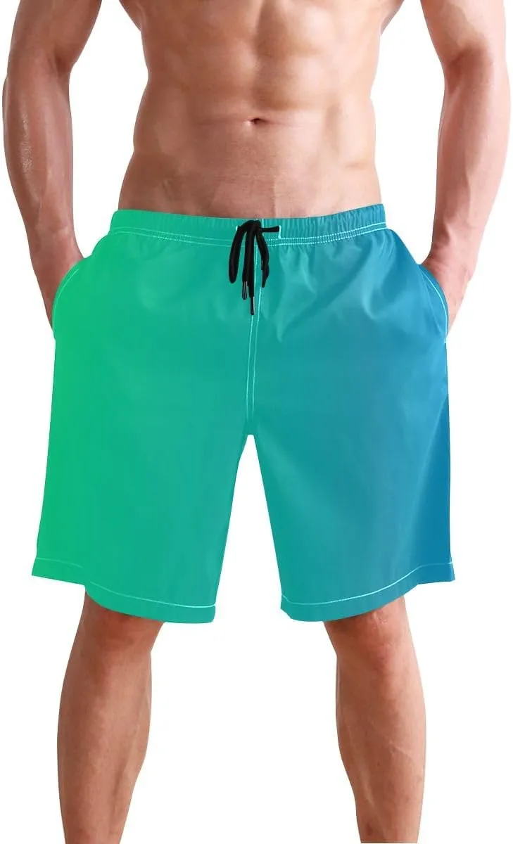 ODAWA Yellow Green Gradient Swimming Trunks for Men Quick Dry Mens Swim Trunks with Mesh Liner