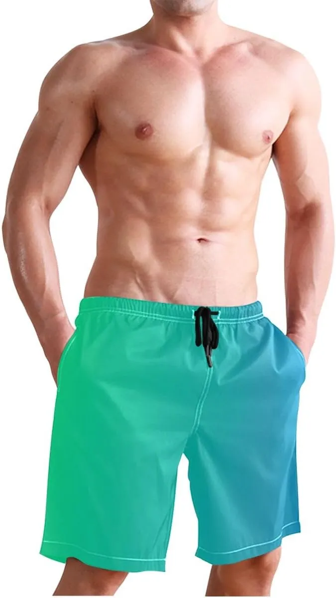 ODAWA Yellow Green Gradient Swimming Trunks for Men Quick Dry Mens Swim Trunks with Mesh Liner
