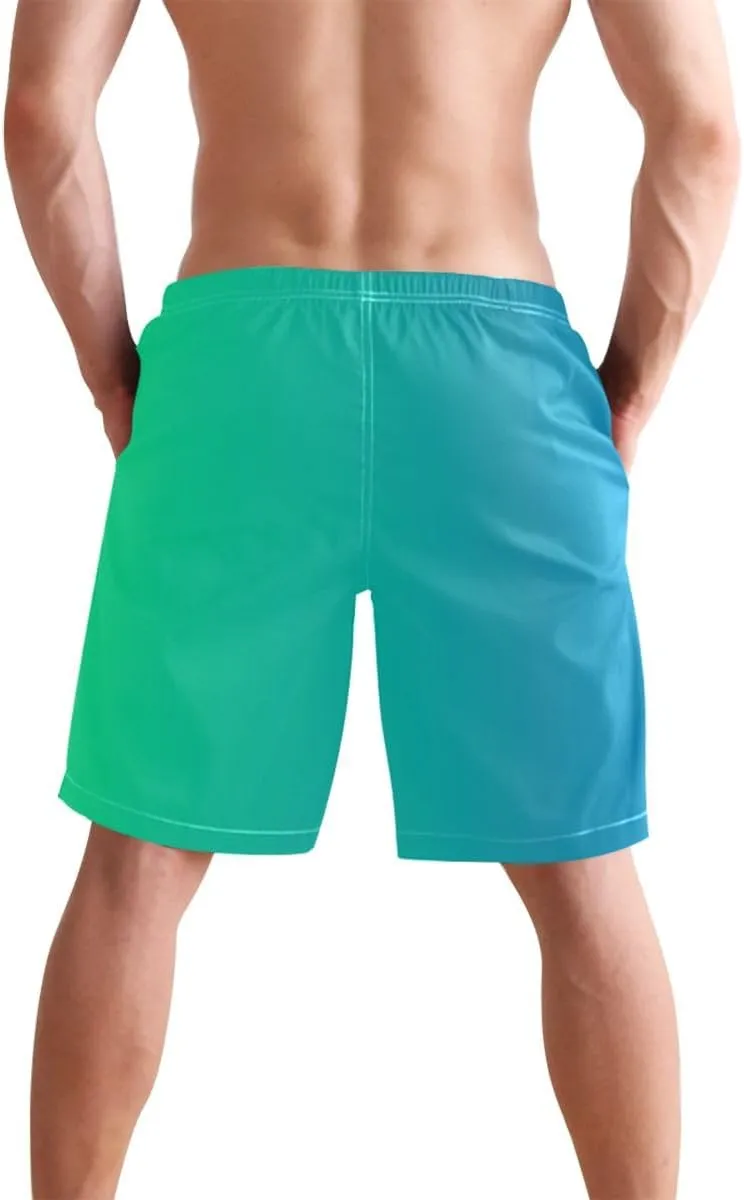 ODAWA Yellow Green Gradient Swimming Trunks for Men Quick Dry Mens Swim Trunks with Mesh Liner