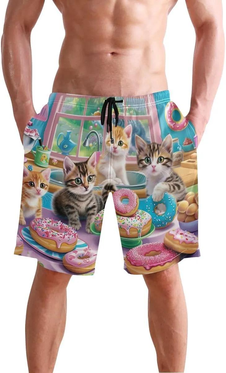 Otters Teal Mens Board Shorts Swimwear Casual Elastic Waist Drawstring Summer Beach Shorts