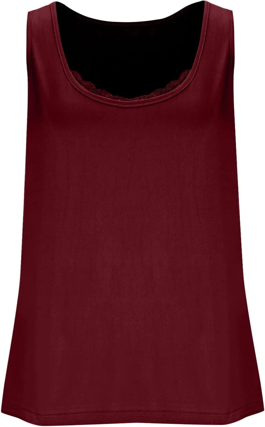 Plus Size Fitted Camisole for Women, Lace Trim U Neck Tank Tops Soft Stretch Cami Shirts Sleeveless Basic Undershrit