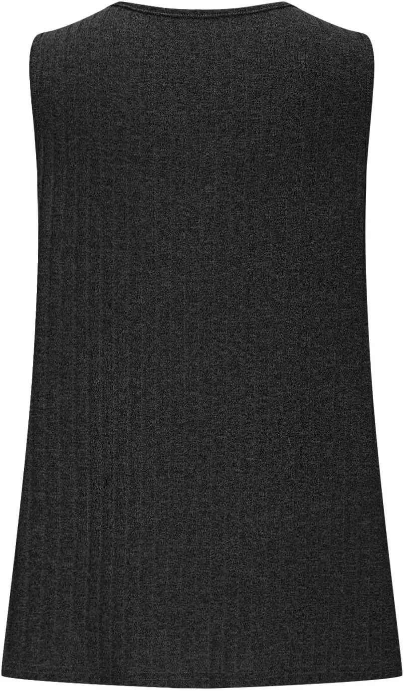 Plus Size Tank Top for Women Lace Kintting V Neck Blouse Summer Daily Sleeveless Shirt Solid Color Tee
