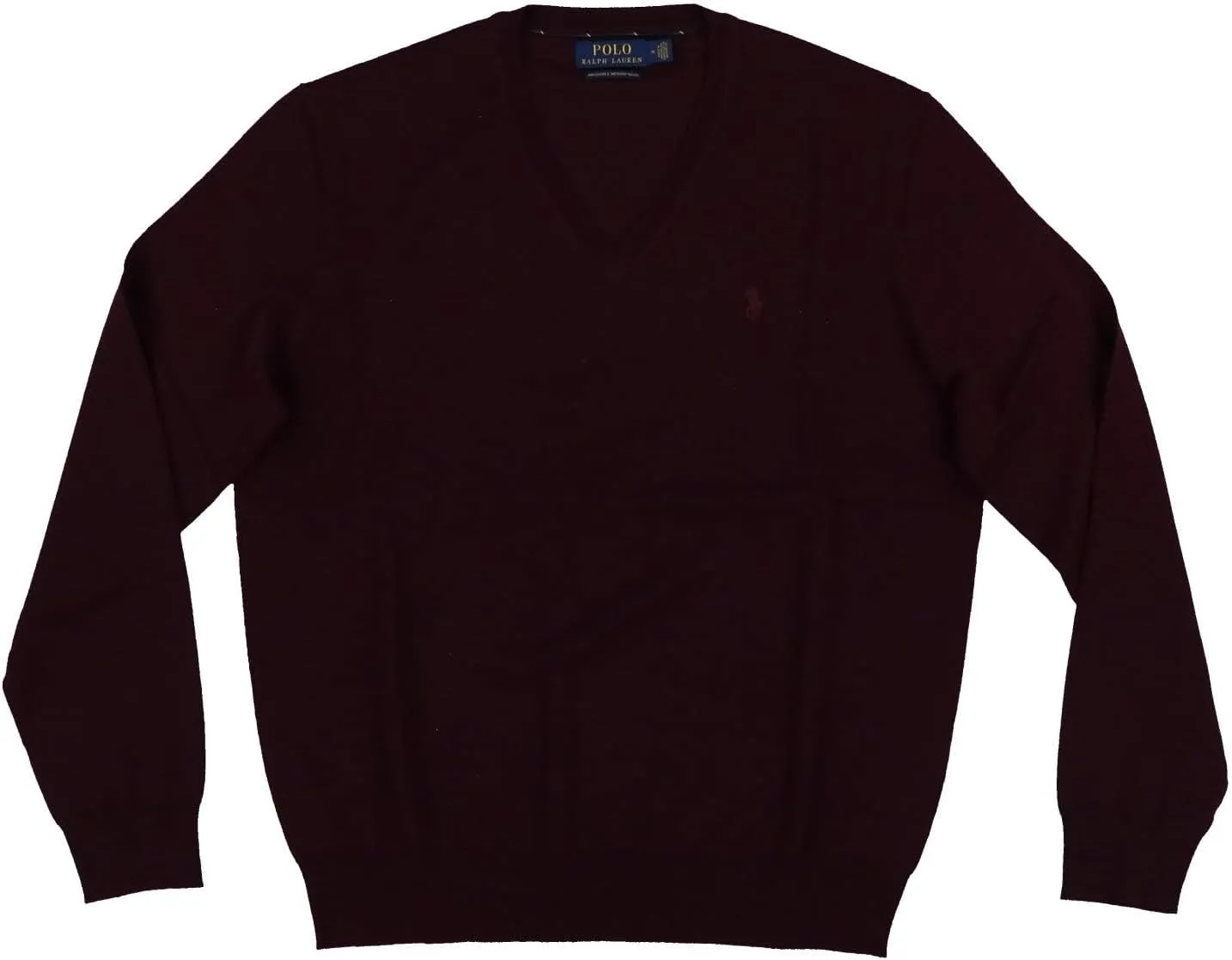 POLO RALPH LAUREN Mens Merino Wool V-Neck Sweater (Large, Rich Ruby Heather)
