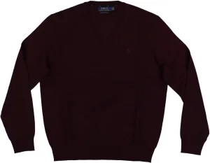 POLO RALPH LAUREN Mens Merino Wool V-Neck Sweater (Large, Rich Ruby Heather)