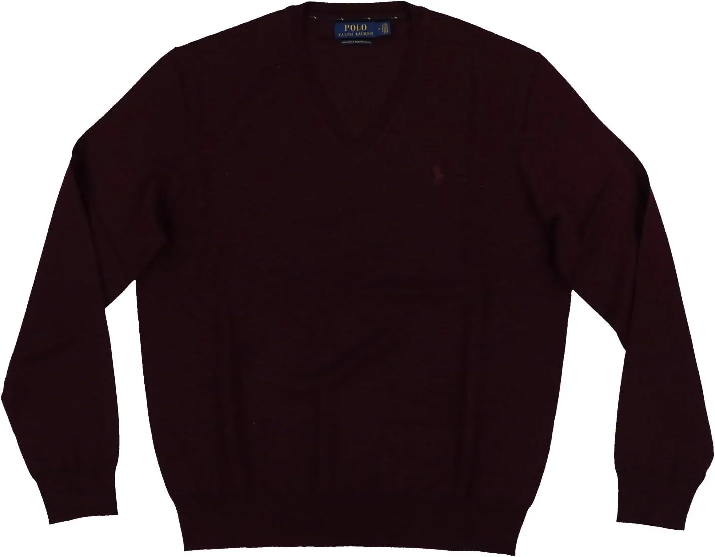 POLO RALPH LAUREN Mens Merino Wool V-Neck Sweater (X-Small, Rich Ruby Heather)