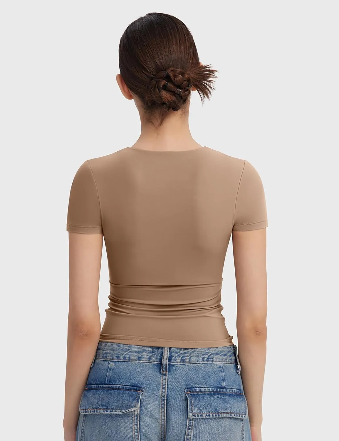PUMIEY Women's V Neck Short Sleeve T Shirts Slim Fit Going Out Tops Sexy Basic Tee Sharp Collection