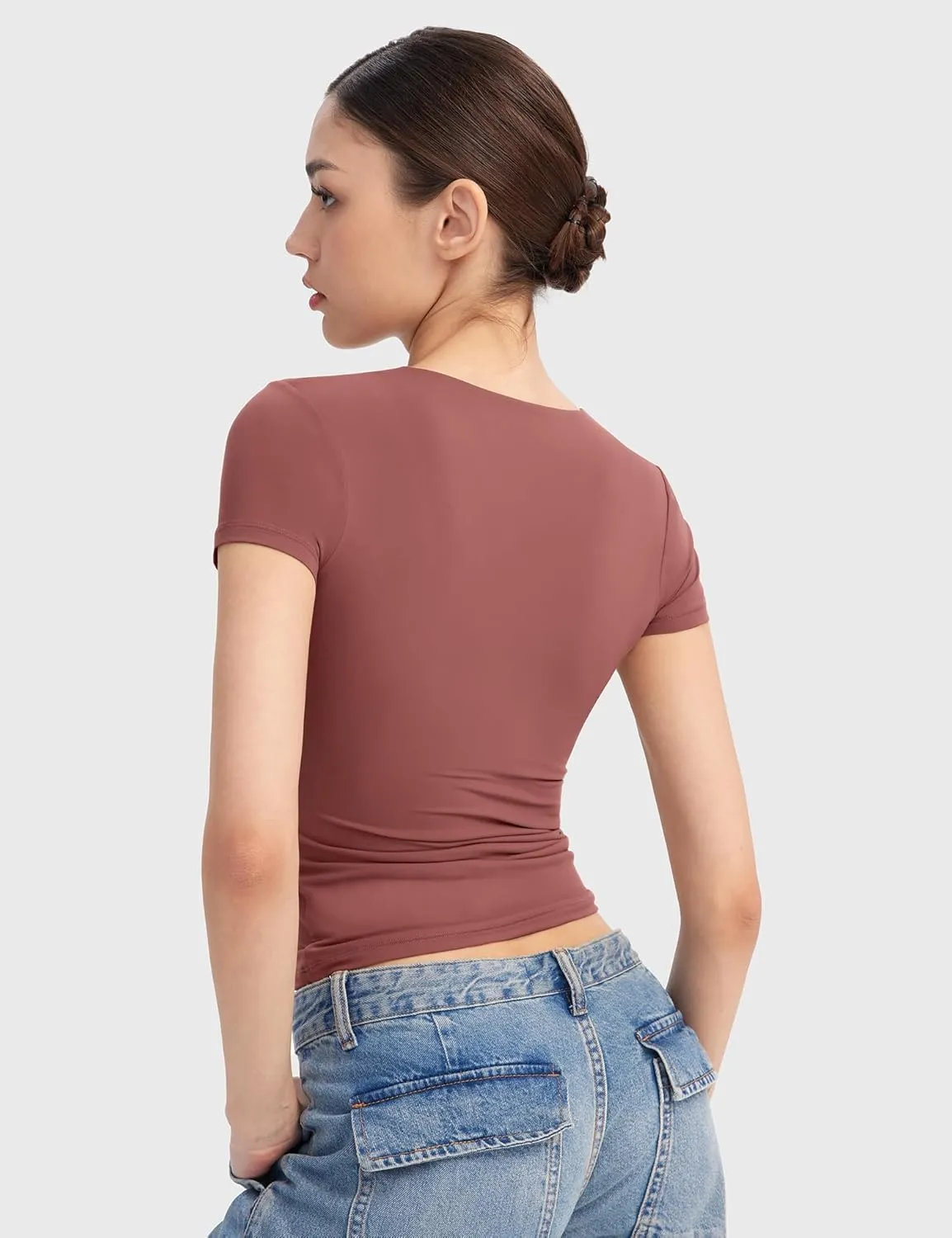 PUMIEY Women's V Neck Short Sleeve T Shirts Slim Fit Going Out Tops Sexy Basic Tee Sharp Collection