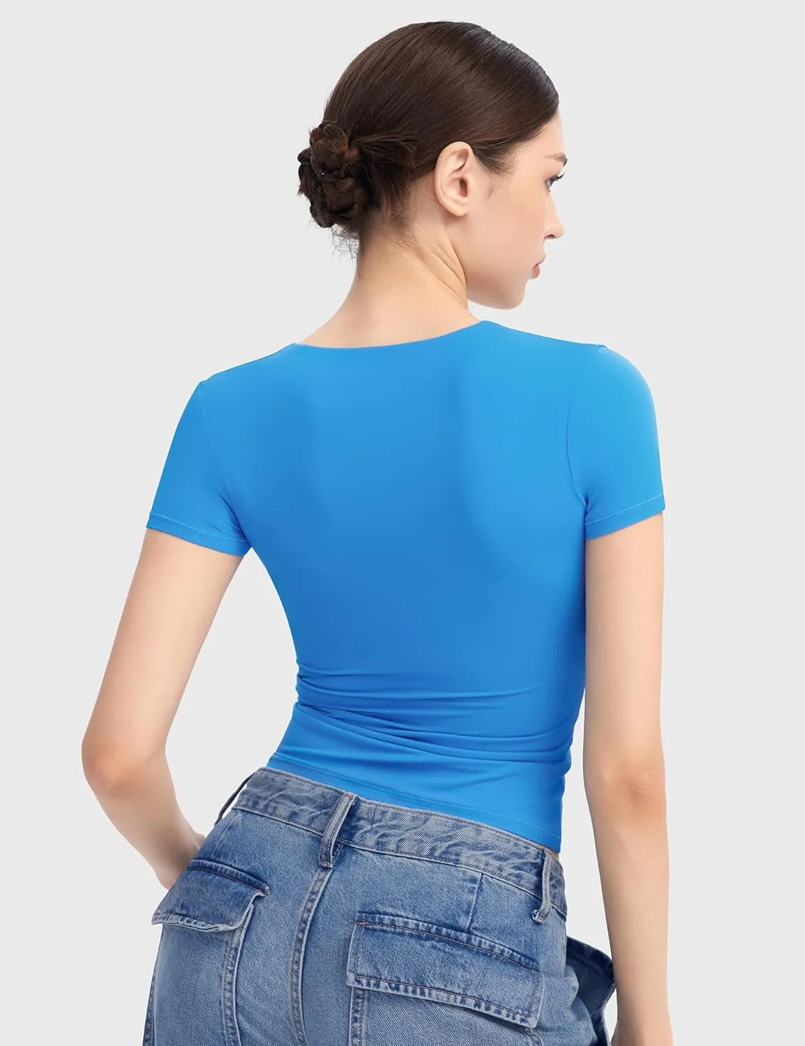 PUMIEY Women's V Neck Short Sleeve T Shirts Slim Fit Going Out Tops Sexy Basic Tee Sharp Collection