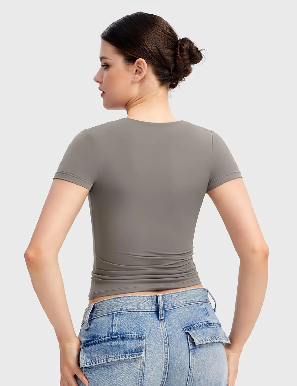 PUMIEY Women's V Neck Short Sleeve T Shirts Slim Fit Going Out Tops Sexy Basic Tee Sharp Collection