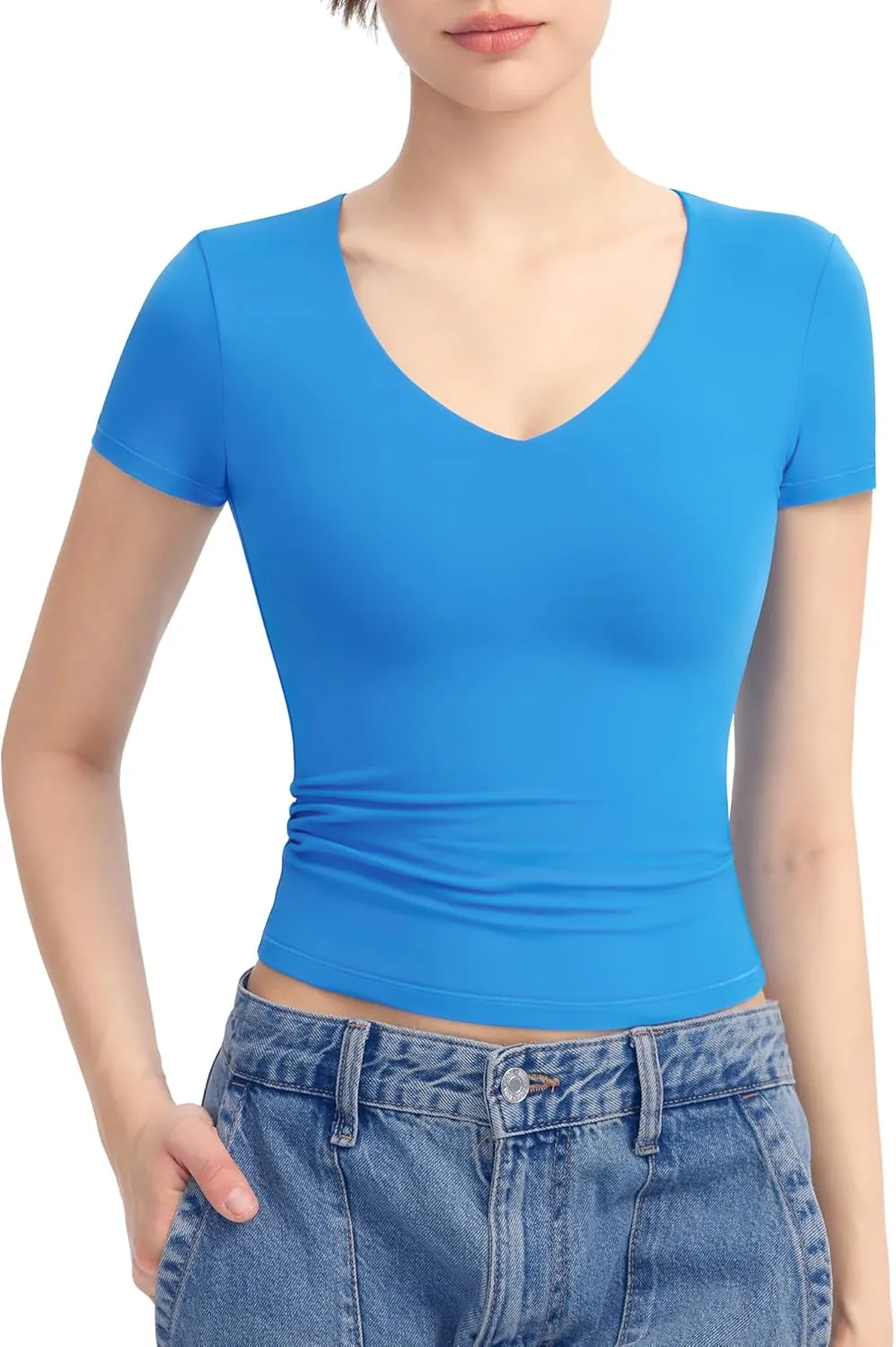 PUMIEY Women's V Neck Short Sleeve T Shirts Slim Fit Going Out Tops Sexy Basic Tee Sharp Collection