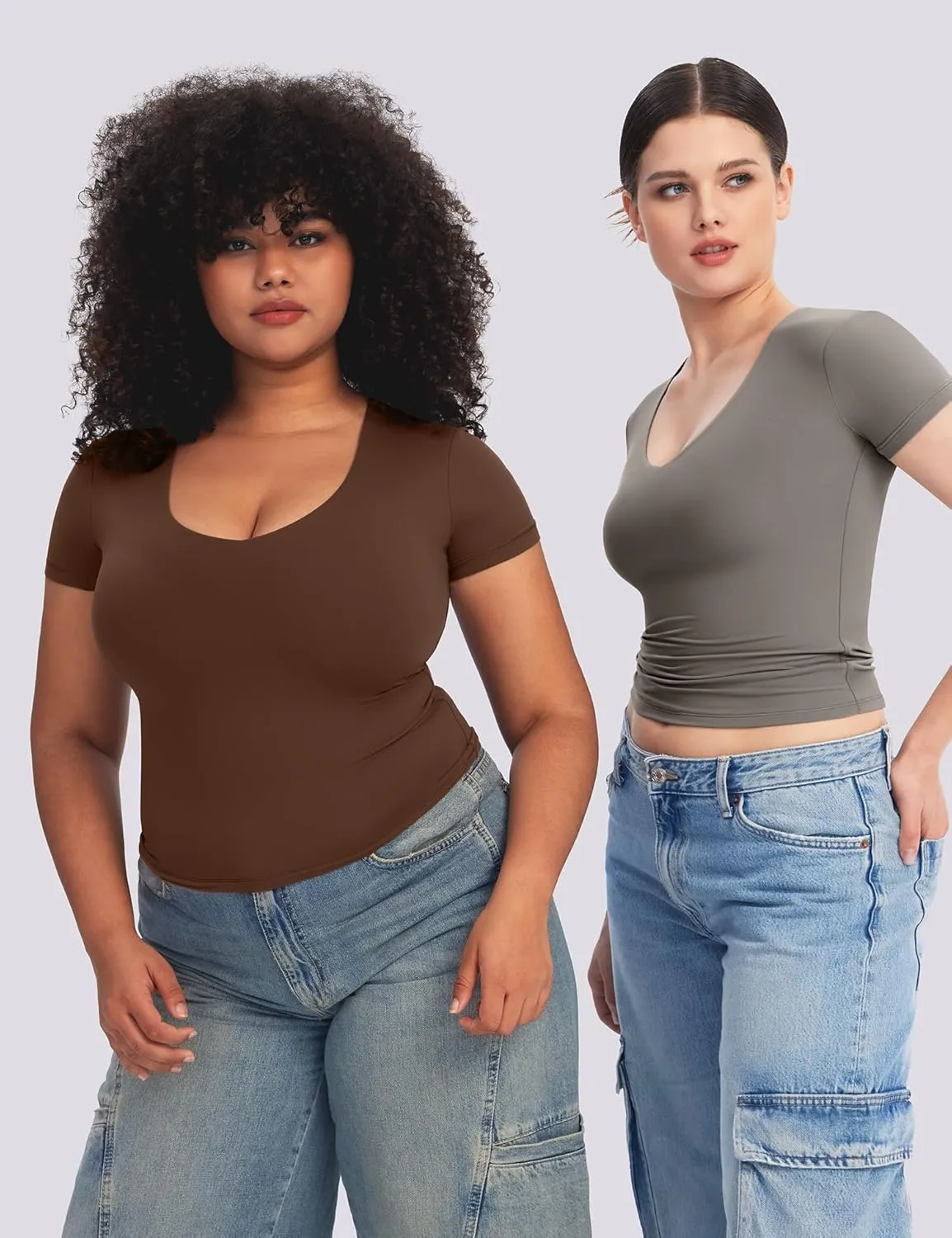 PUMIEY Women's V Neck Short Sleeve T Shirts Slim Fit Going Out Tops Sexy Basic Tee Sharp Collection