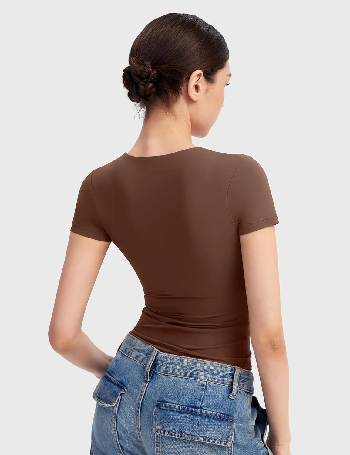 PUMIEY Women's V Neck Short Sleeve T Shirts Slim Fit Going Out Tops Sexy Basic Tee Sharp Collection