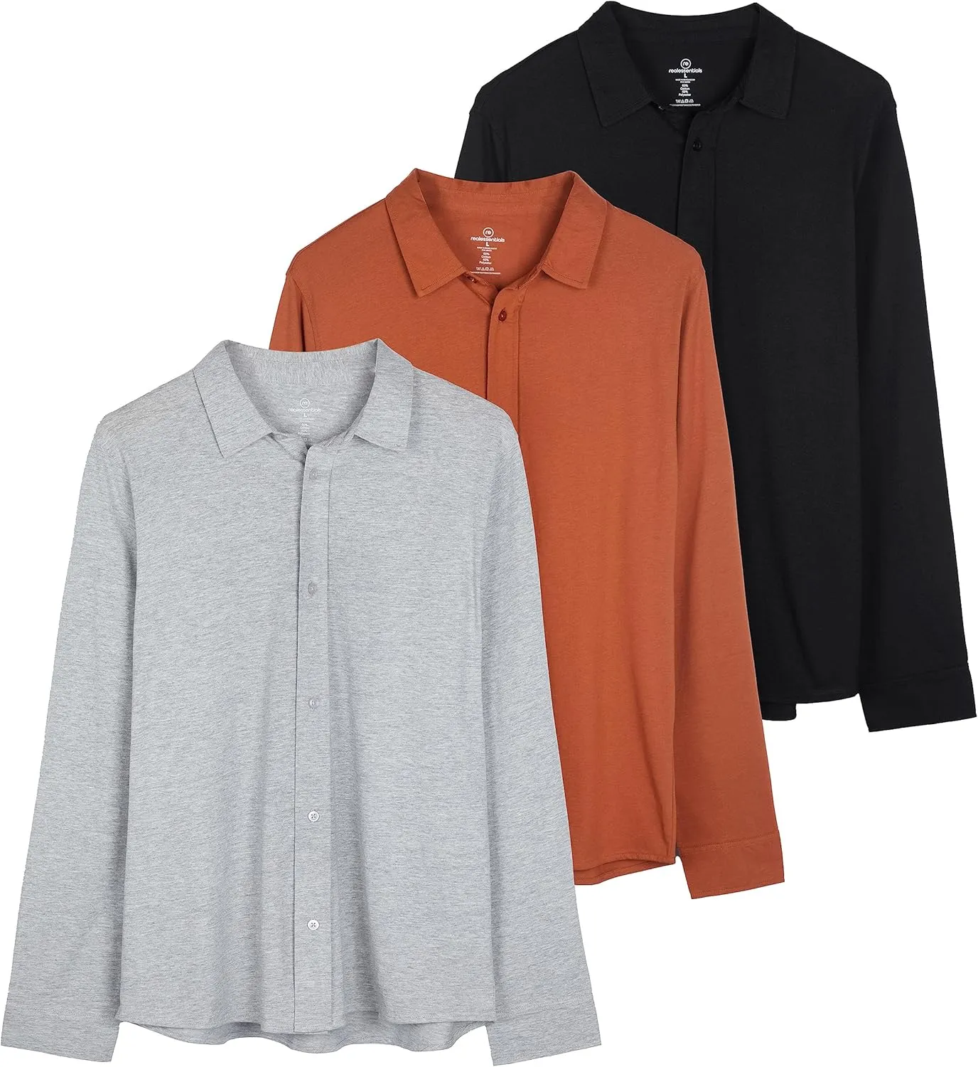 Real Essentials 3-Pack: Men's Classic Style Casual Long Sleeve Button Down Collared Shirt (Available in Big & Tall)