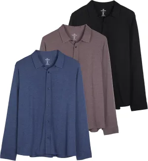 Real Essentials 3-Pack: Men's Classic Style Casual Long Sleeve Button Down Collared Shirt (Available in Big & Tall)