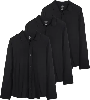Real Essentials 3-Pack: Men's Classic Style Casual Long Sleeve Button Down Collared Shirt (Available in Big & Tall)