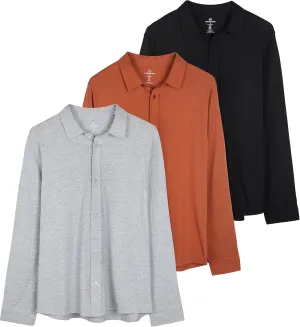 Real Essentials 3-Pack: Men's Classic Style Casual Long Sleeve Button Down Collared Shirt (Available in Big & Tall)