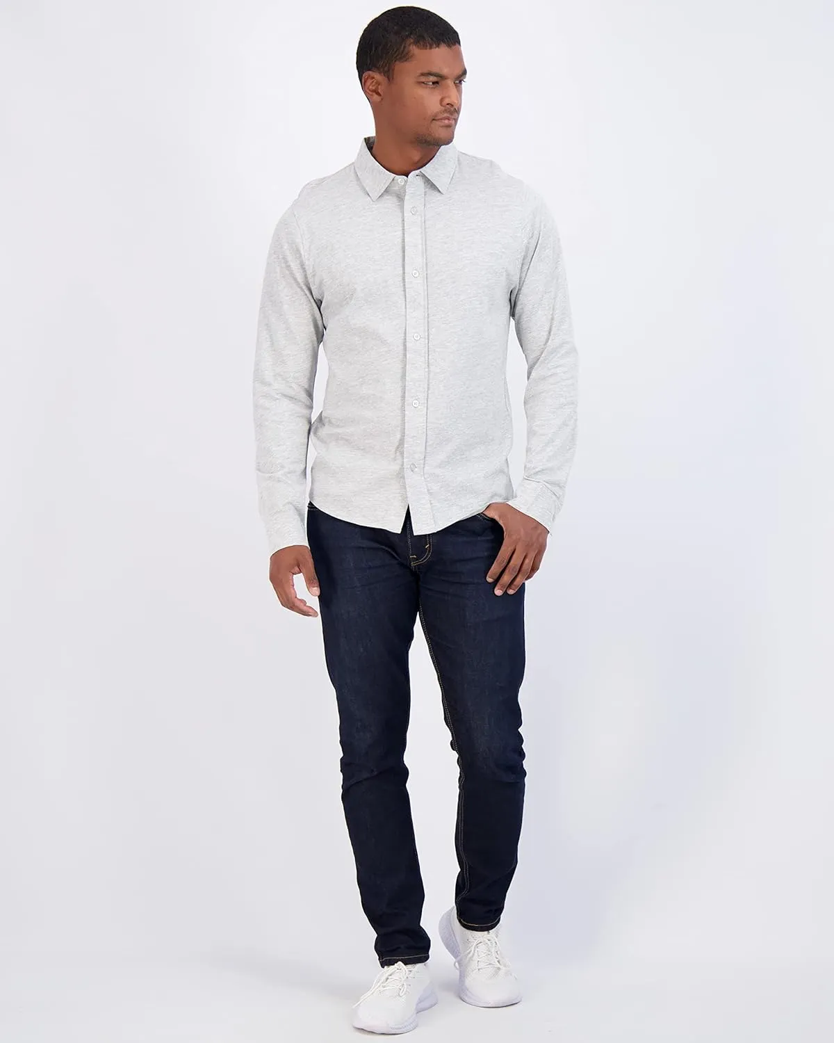 Real Essentials 3-Pack: Men's Classic Style Casual Long Sleeve Button Down Collared Shirt (Available in Big & Tall)