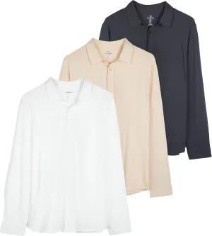 Real Essentials 3-Pack: Men's Classic Style Casual Long Sleeve Button Down Collared Shirt (Available in Big & Tall)