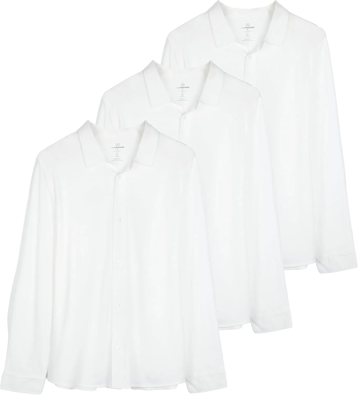 Real Essentials 3-Pack: Men's Classic Style Casual Long Sleeve Button Down Collared Shirt (Available in Big & Tall)