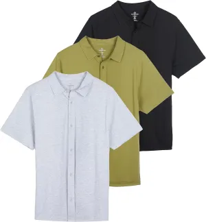 Real Essentials 3-Pack: Men's Regular Fit Casual Short Sleeve Button Down Shirt (Available in Big & Tall)