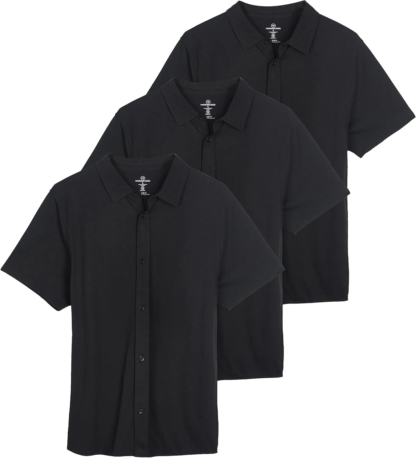 Real Essentials 3-Pack: Men's Regular Fit Casual Short Sleeve Button Down Shirt (Available in Big & Tall)