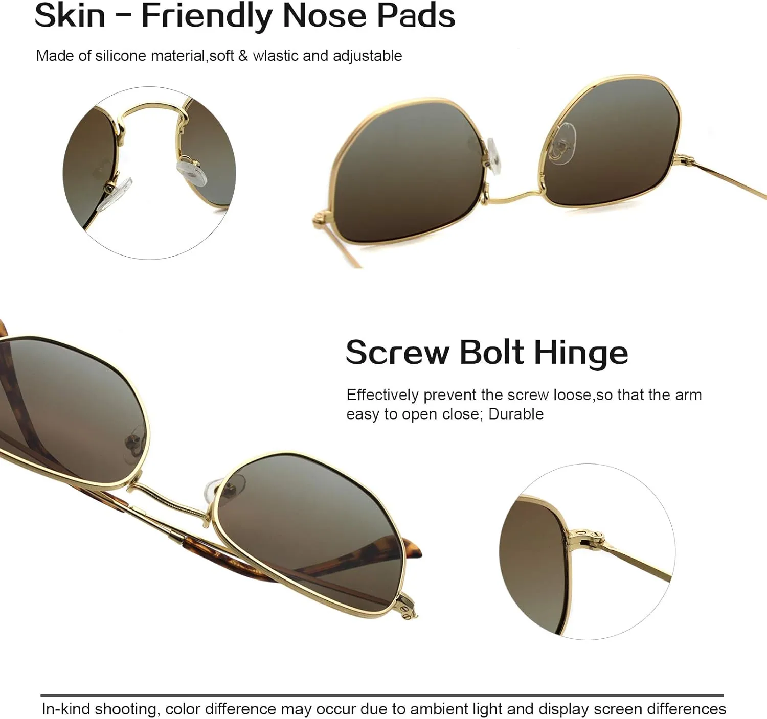 RICH MODE Polarized Hexagon Sunglasses for Women Men Polygon Square Sun Glasses UV400 Protection Metal Frame