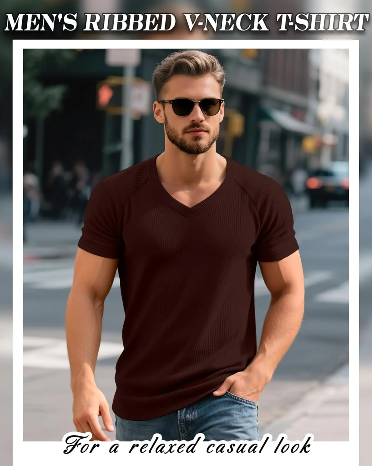 Riyiper 3 Pack Men's Muscle T Shirts Slim Fit Workout Bodybuilding Tees Ribbed Knit Textured V Neck Short Sleeve Tee Shirts