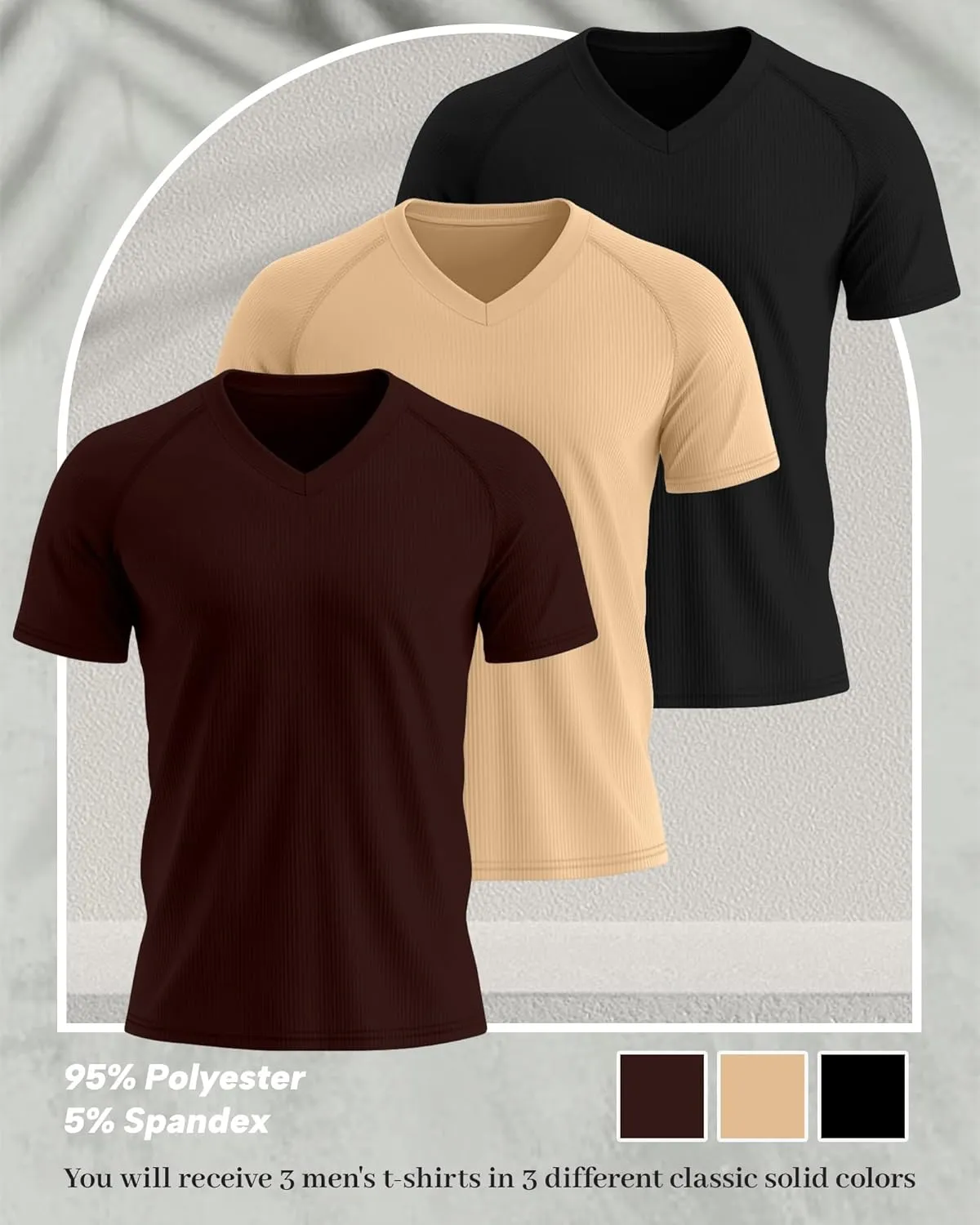 Riyiper 3 Pack Men's Muscle T Shirts Slim Fit Workout Bodybuilding Tees Ribbed Knit Textured V Neck Short Sleeve Tee Shirts