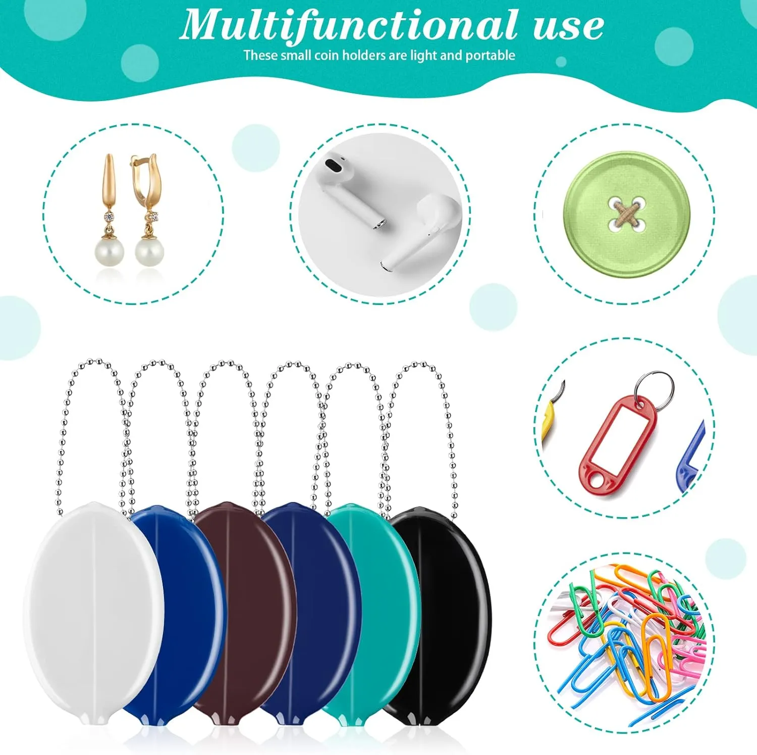Rubber Coin Purse 6 Pieces Oval Coin Purse Holders Colorful Pocketbook Holder with Chain for Men Women Travel Multi Purpose(Dark Color)