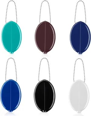 Rubber Coin Purse 6 Pieces Oval Coin Purse Holders Colorful Pocketbook Holder with Chain for Men Women Travel Multi Purpose(Dark Color)