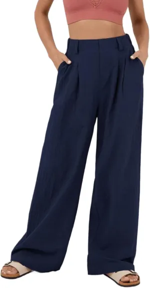 sandbank Women's High-Waisted Wide Leg Cotton Pants Casual Loose Fitted Palazzo Pants 2024 Summer Beach Vacation Wear
