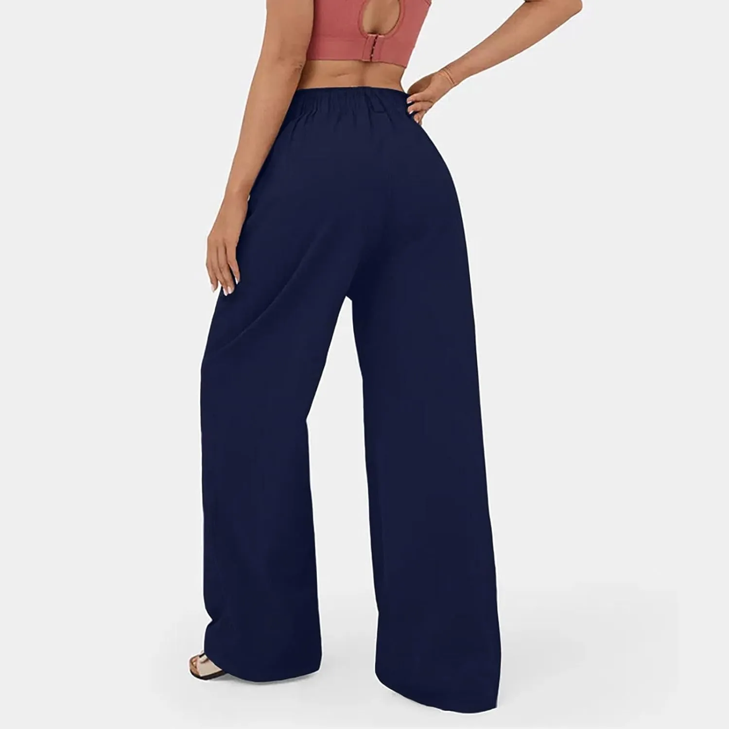 sandbank Women's High-Waisted Wide Leg Cotton Pants Casual Loose Fitted Palazzo Pants 2024 Summer Beach Vacation Wear