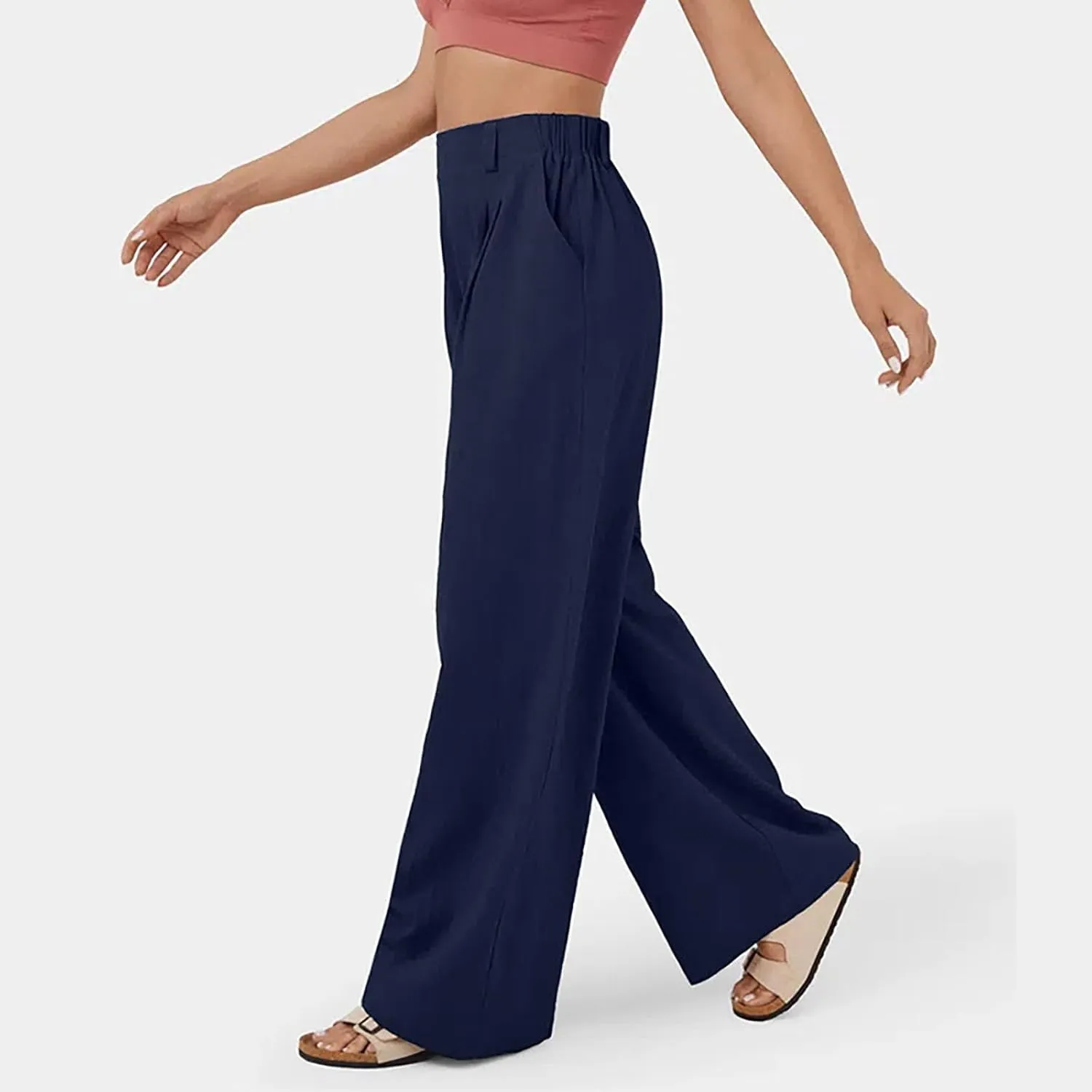 sandbank Women's High-Waisted Wide Leg Cotton Pants Casual Loose Fitted Palazzo Pants 2024 Summer Beach Vacation Wear