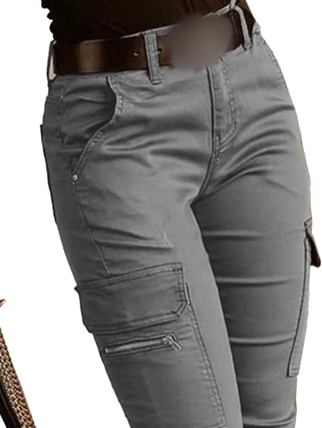SEMATOMALA Women's Multi Pockets Cargo Pants Casual Relaxed-Fit Work Pants Tapered Skinny Slim Fitted Trousers