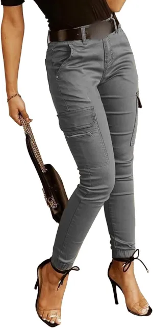 SEMATOMALA Women's Multi Pockets Cargo Pants Casual Relaxed-Fit Work Pants Tapered Skinny Slim Fitted Trousers