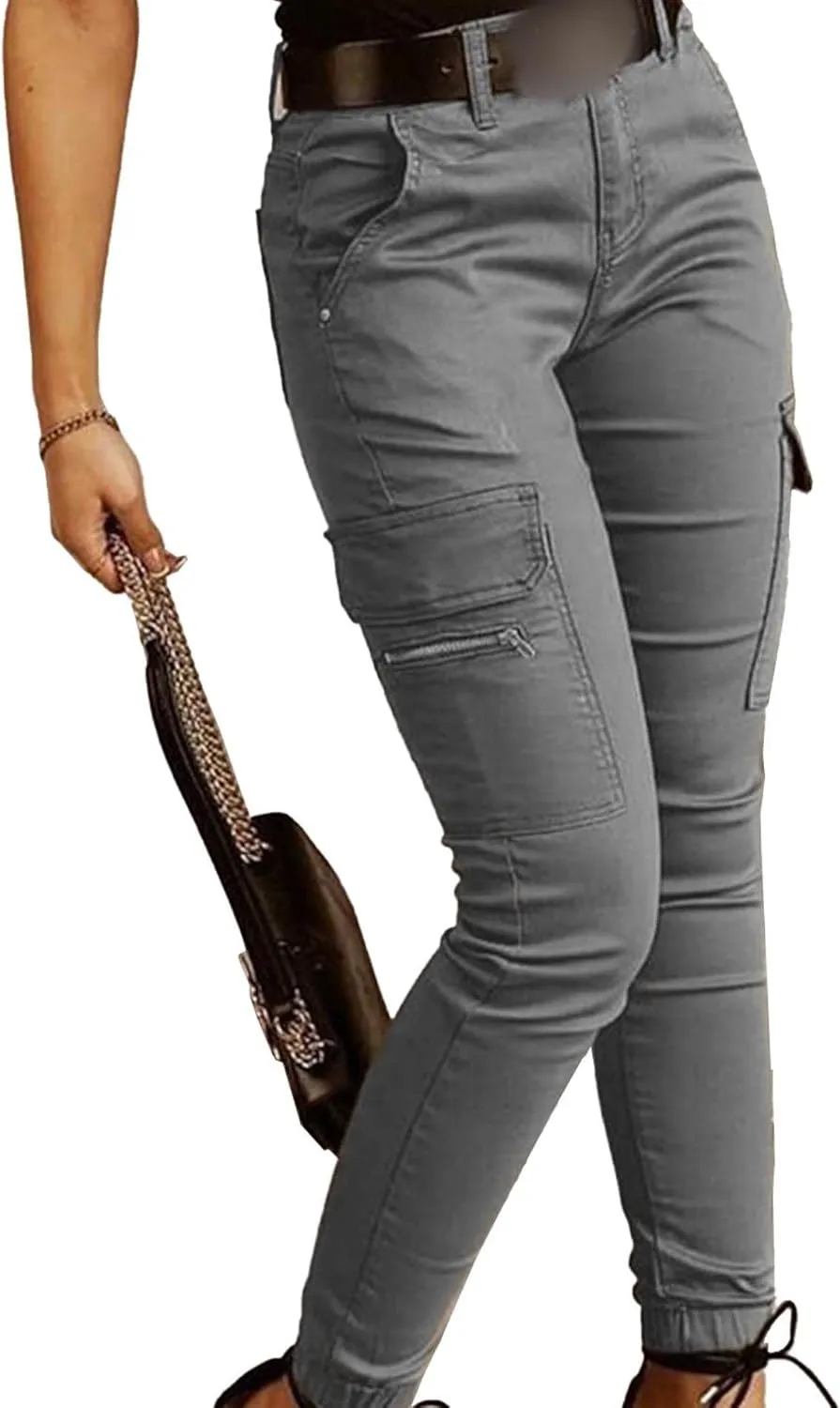 SEMATOMALA Women's Multi Pockets Cargo Pants Casual Relaxed-Fit Work Pants Tapered Skinny Slim Fitted Trousers