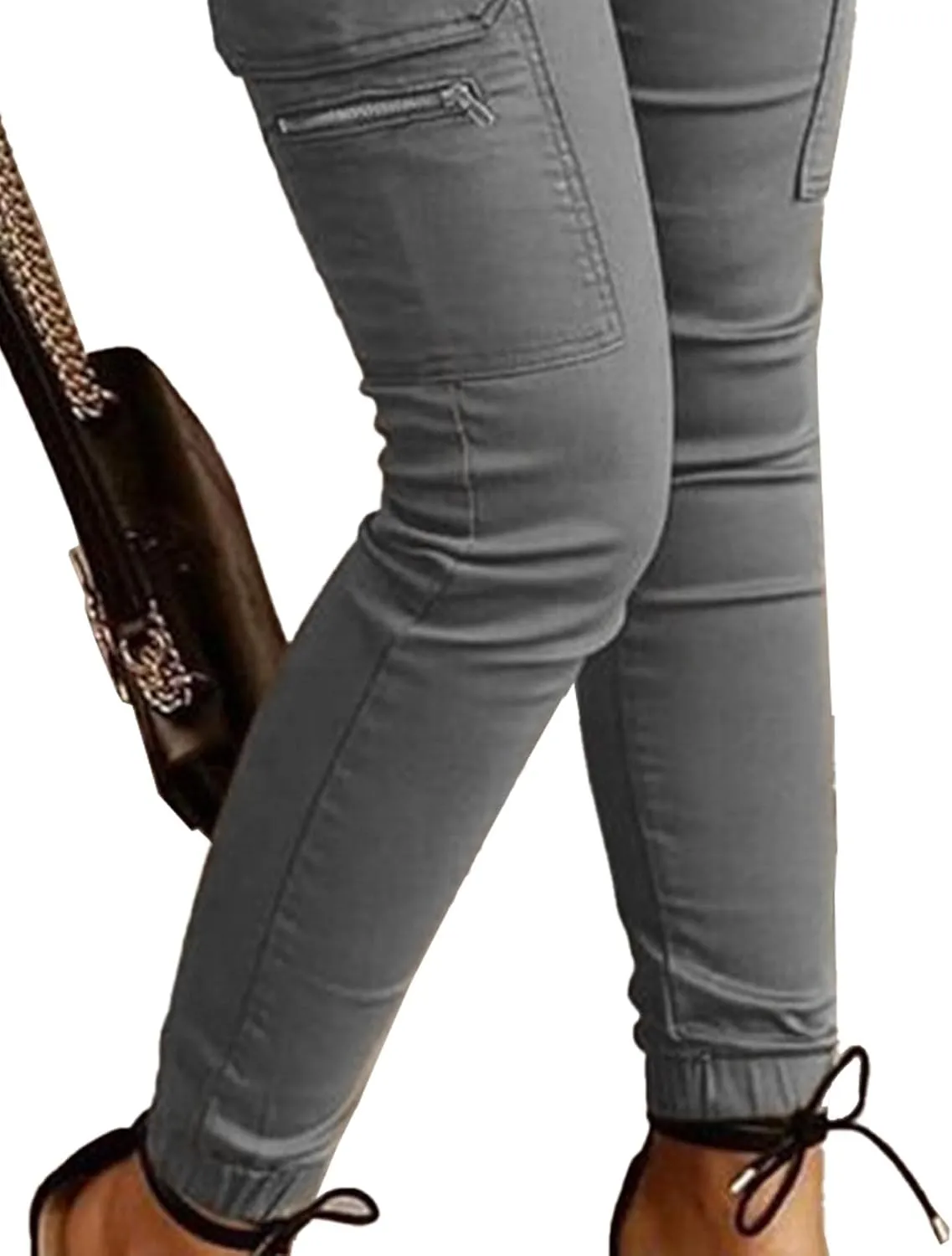 SEMATOMALA Women's Multi Pockets Cargo Pants Casual Relaxed-Fit Work Pants Tapered Skinny Slim Fitted Trousers
