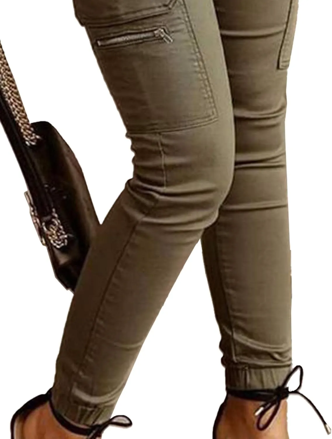 SEMATOMALA Women's Multi Pockets Cargo Pants Casual Relaxed-Fit Work Pants Tapered Skinny Slim Fitted Trousers